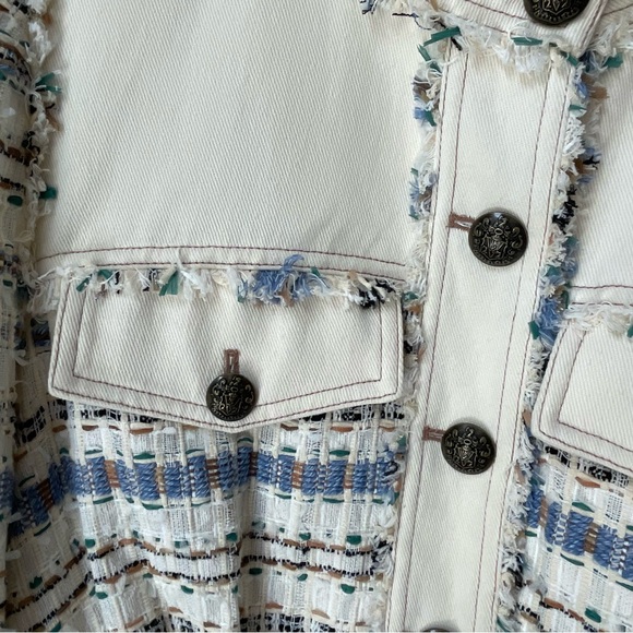 Veronica Beard Darren Tweed Jacket Fringe Details Crest Button Size 6 Ecru - Picture 4 of 13